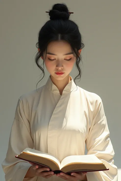  A beautiful Asian-looking girl looks at a book, recites
Closed dress
The mystery of knowledge
Training 