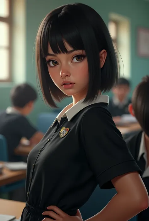 1girl, portrait of shot of re4ashley, athletic, black school uniform, white shirt, classroom, volumetric lighting, best quality, masterpiece, intricate details, tonemapping, sharp focus, hyper detailed, trending on Artstation, realistic, 