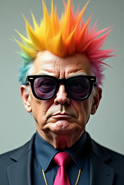 A combination of Donald Trup head with punk-style sunglasses and hair in a flamboyant mohawk