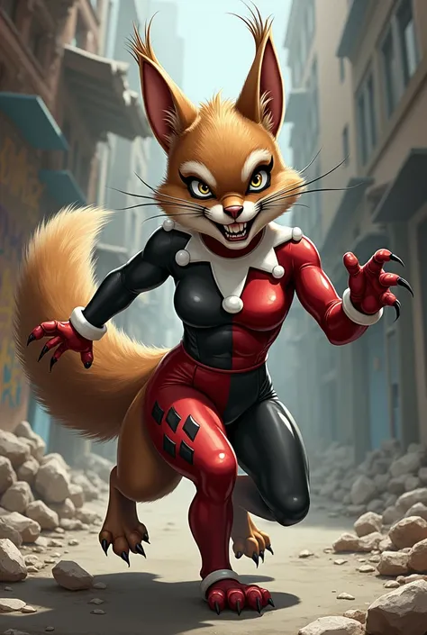 Harley Queen DC with a furious and wild squirrel body