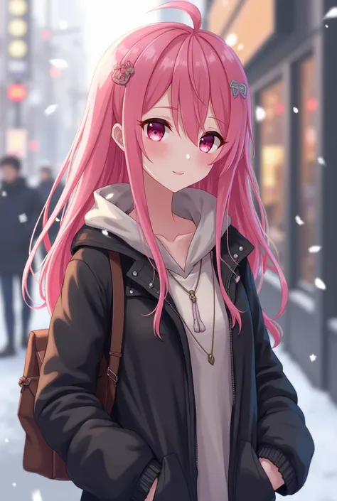 Megurine Luka cute sexy casual clothes g pan winter walking hair pink upper body
