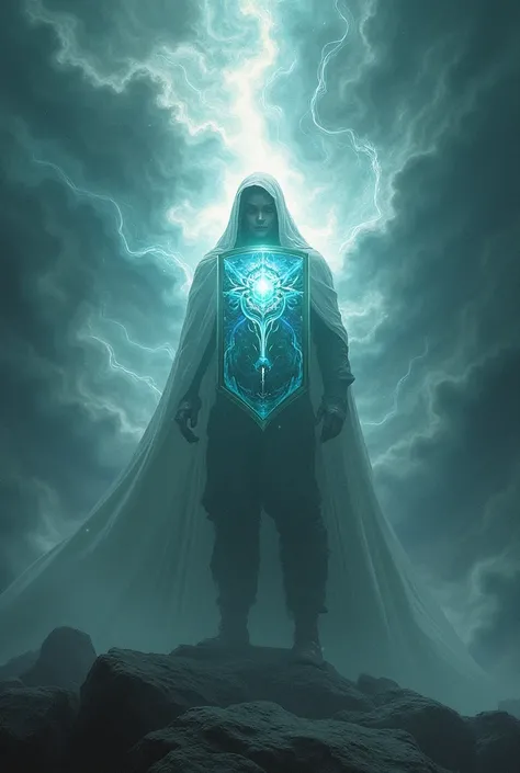 In the midst of a storm of shadows, a chosen warrior stands firm, surrounded by a shimmering, transparent shield of divine energy. The shield pulses with vibrant colors, deflecting every attack from unseen forces. Their unwavering faith fuels this impenetr...