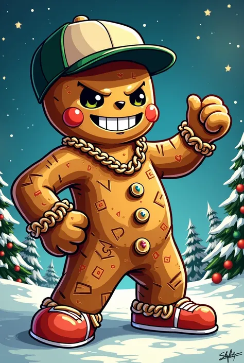 A Christmas gingerbread man but rapper, Drawing style