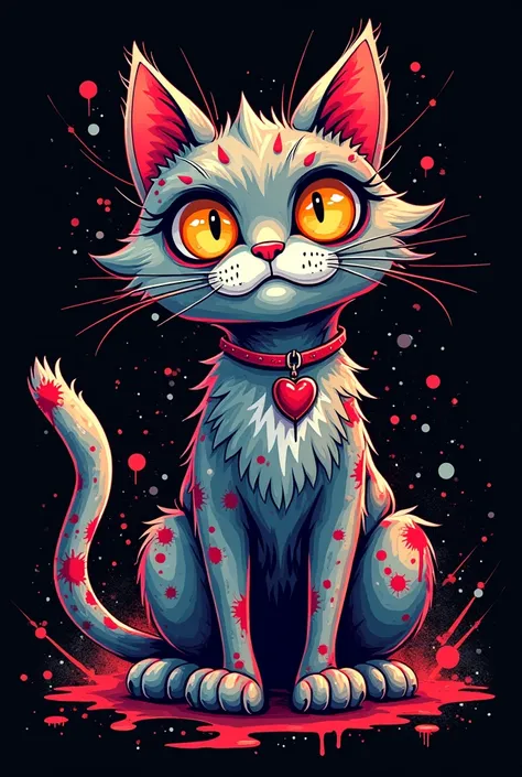 Vector graphics,   Color illustration with graffiti cat, bright colors,  Splashes of paint and stains     ,  high details,     black background   