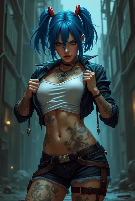 Jinx from the Arcane series takes off her T-shirt