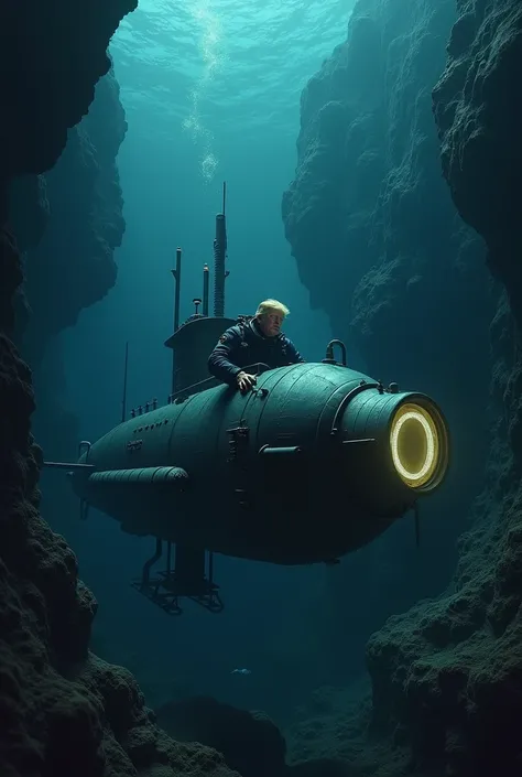 Donald trump explores the mariana trench in a submarine

