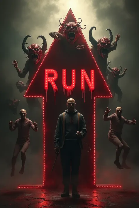 Arrow shaped poster for horror circus that says run