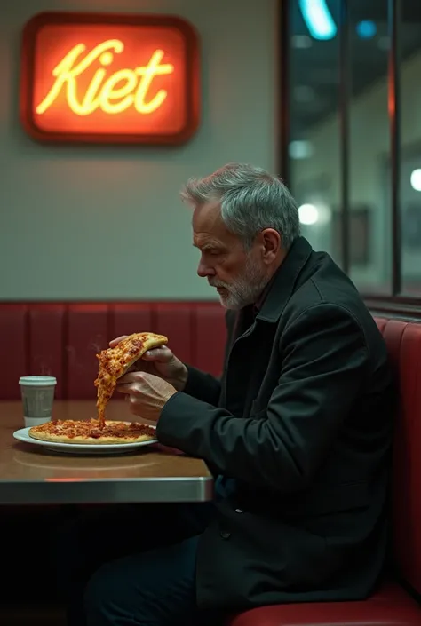 A person eating a pizza alone, with a caption like: The story of the guy who bought a pizza with 10,000 Bitcoins. #HotcoinMoodMEME