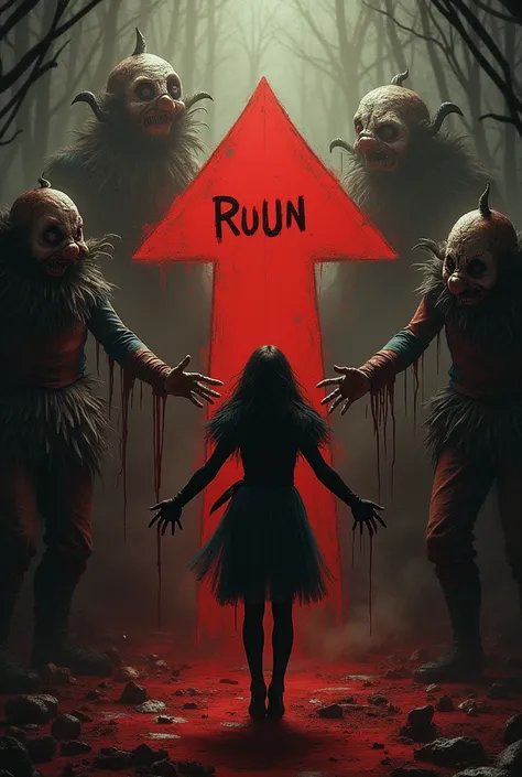 Arrow shaped poster for horror circus that says run