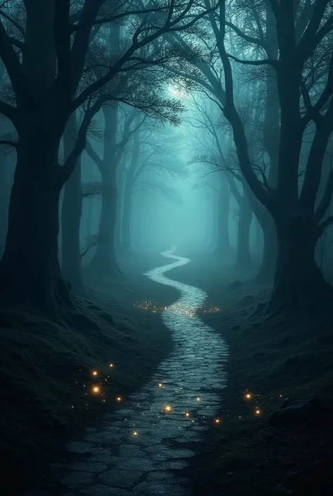 A dark path that gradually lights up into the background