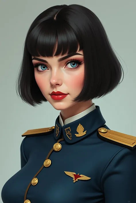 A Aryan Woman in a Military Uniform give her a classic bob haircut and a smile of revenge