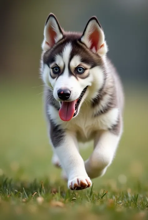 Slow-motion clip of a Husky running, with speed lines and motion blur to emphasize speed.puppy