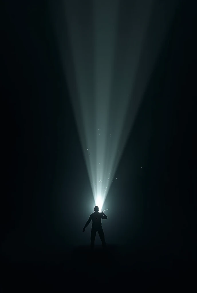 a flash of flashlight in a dark room.