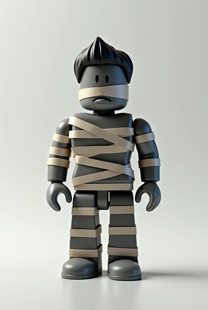 A roblox noob character tied up with tape on mouth for a logo