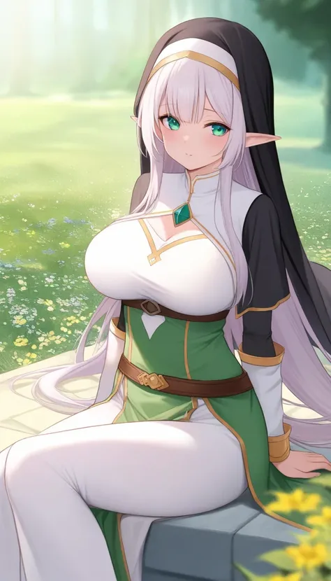 Elf,Sister,Big Breasts, long hair,fantastic background