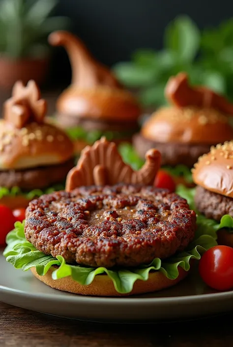 Dinosaur-shaped meat burgers 