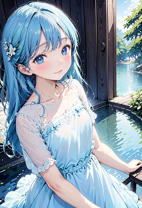 masterpiece, best quality, extremely detailed, (illustration, official art:1.1), 1 girl ,(((( light blue long hair)))), ,(((( light blue long hair)))),light blue hair, , long hair ((blush)) , cute face, big eyes, masterpiece, best quality,(((((a very delic...