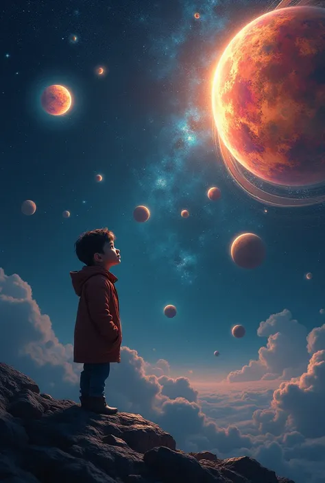 A boy from seeing space with many planets