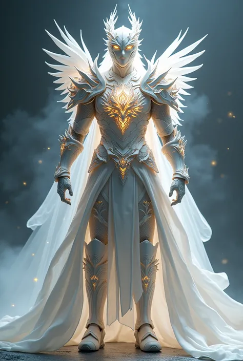 A white armor with symbols of Phoenix and of light and of creation