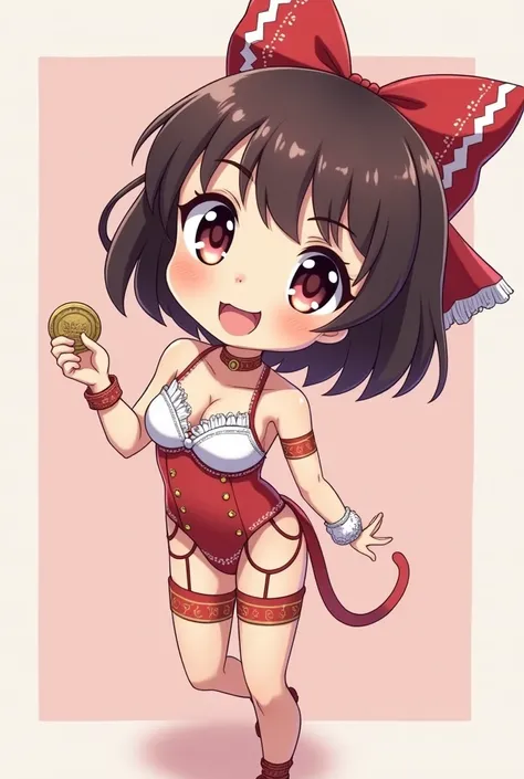  chibi,  Sexy holding a coin anime style




