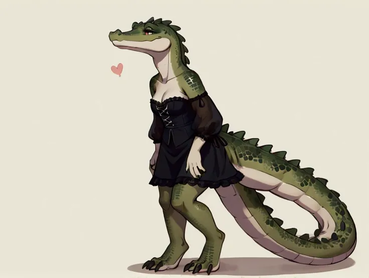 alligator girl, ((((full body)))), no background, black lolita