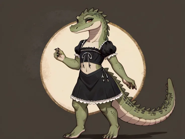 alligator girl, ((((full body)))), no background, black lolita