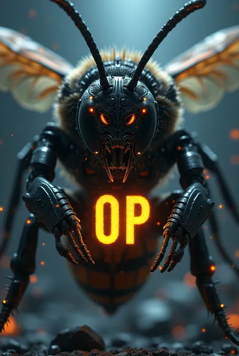 Angry hacker bee with the letters OP logo
