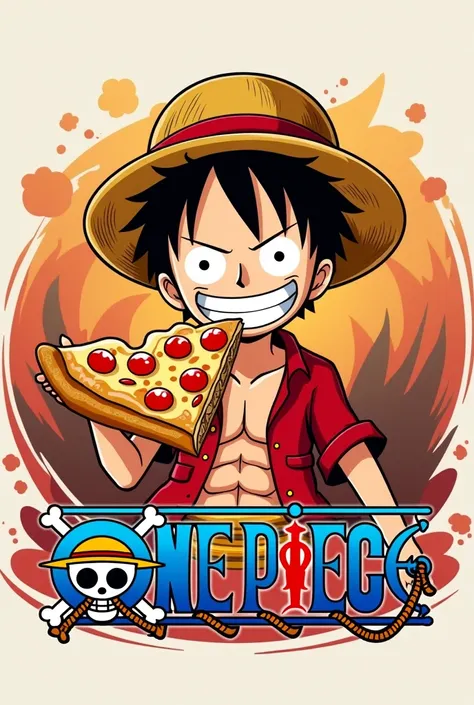 Logo of a store with Luffy eating pizza

