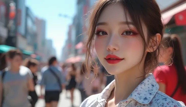 (masterpiece, Best picture quality, 8k),  real photo ,Idol appearance,busy city street ,Clear day ,adult,  perfection of fashion,  Korean makeup, Lip Tint,whole body, frontal,A faint smile,Outdoor, Exquisitely Painted , Realistic,  ultra high definition , ...