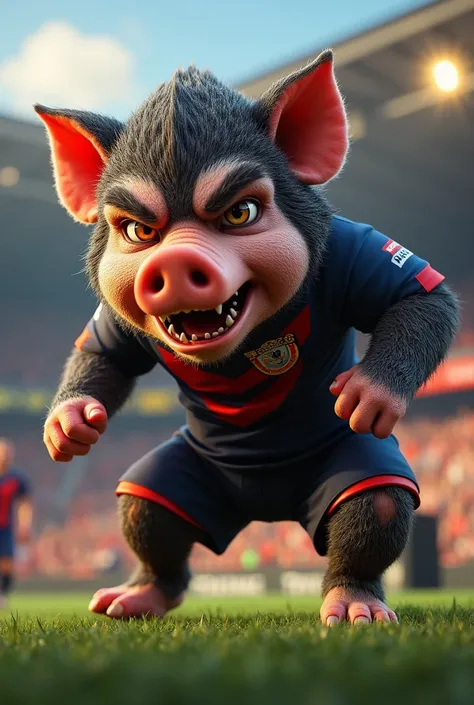  I would like you to create a mascot for a soccer team, What is sports Tolima ,  create something related to the piglet , Make it look intimidating