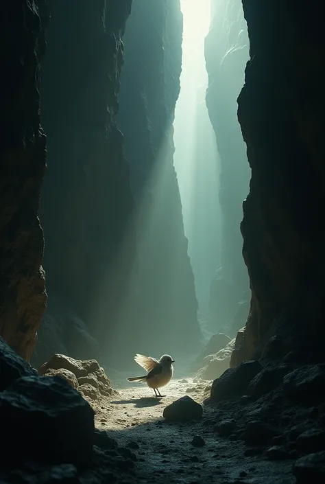 A bird stuck in a cave 
