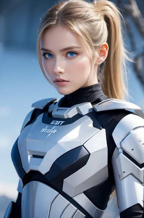 Soldier　Blonde　 blue eyes　 lightsaber　 ponytail　Beauty　beautiful　background earth 　 platinum suit