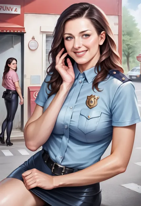 (  Masterpiece :1.2,   best quality ), (Realistic, photoRealistic:1.4), beautiful illustrations ,(natural side lighting,  movie lighting),1 female,Japanese,  mature mature , female police officer on patrol,48 years old, perfect face, Symmetrical face, shin...