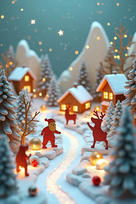 Christmas landscape made of tinned paper 