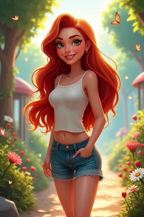  A happy Disney style princess , This princess calls _ if Maryh with long red hair wears normal clothes other than a princess 