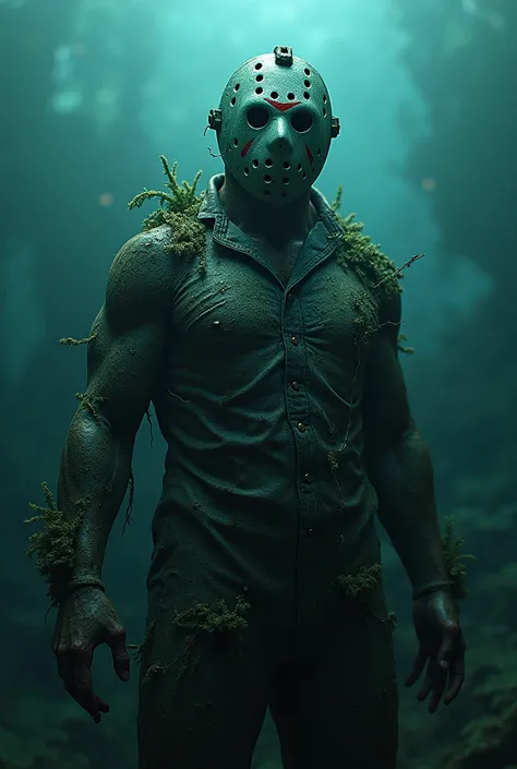 Jason Voorhees if he had been lying in the ocean for a 1000 years covered in algae,barnicals,plants,coral and his flesh decaying  and clothes tattered and ripped 