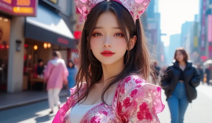 (masterpiece, Best picture quality, 8k),  real photo ,Idol appearance,busy city street ,Clear day ,adult,  perfection of fashion,  Korean makeup, Lip Tint,whole body, frontal,A faint smile,Outdoor, Exquisitely Painted , Realistic,  ultra high definition , ...