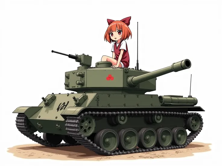 girl on a tank in anime style on a white background
