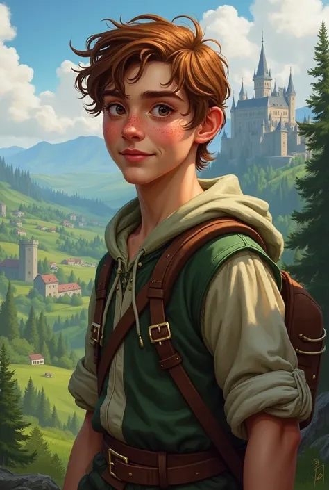  A male character of D &D young , monge, with Irish features and brown hair