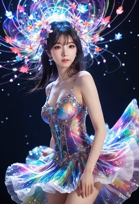 (1人の girl:1.2),中国の girl,Stars in the Eyes,( short skirt :1.4),(1人の girl:1.3),masterpiece, High Quality ,1人の girl, Extremely Detailed,( fractal art:1.3), colorful ,HIGHEST DEFINITION ,(chiffon, Body Paint:1.2),8k,  digital art  ,Macro photography,quantum do...