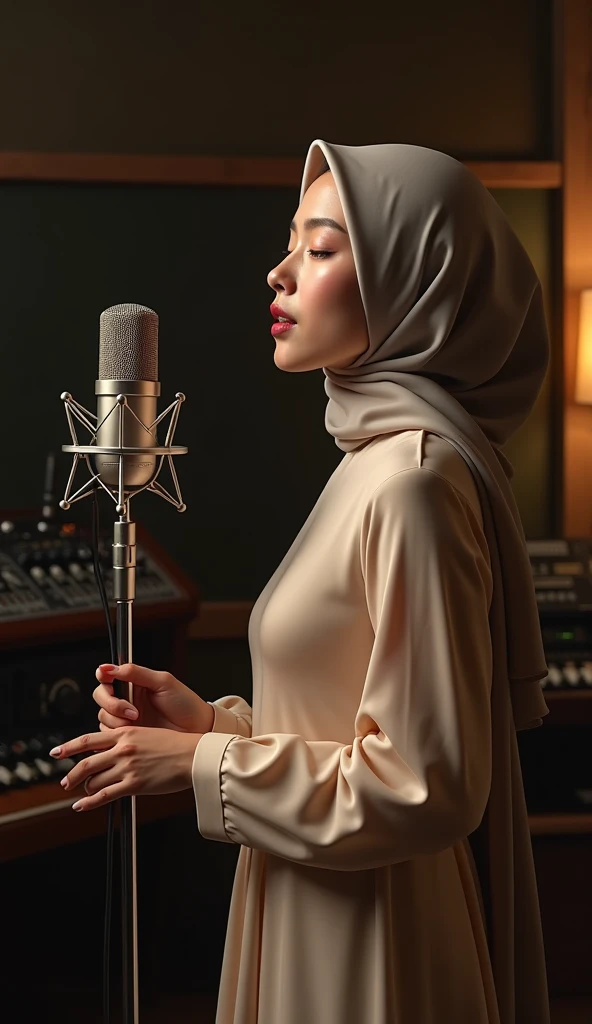 Prompt Detail:
"A beautiful young Korean woman wearing a modest and elegant hijab paired with a graceful dress that fully covers her neckline and chest. Her outfit exudes sophistication while maintaining a modest style. She is standing in a state-of-the-ar...