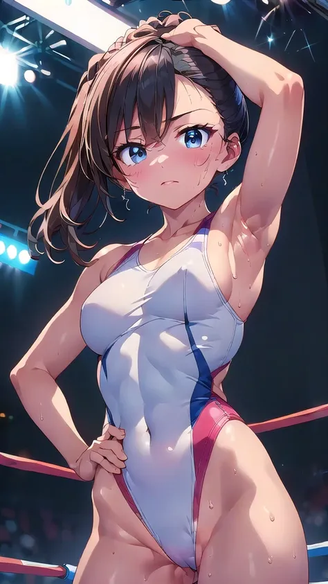 Armpit、boxing、leotard、beautiful girl、Sweaty、audience、knock out、boxingグラブ