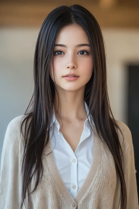 (8k,  RAW photos ,  best quality,  high definition :1.1), (Ultra-realistic:1.4),(Realistic, Realistic:1.3), Japanese beauty,  school uniform, (( cardigan)),(( upper body:1.3)),