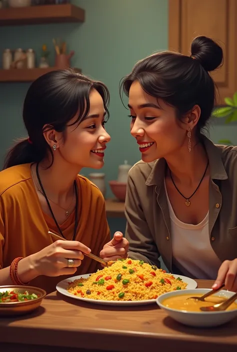 2 FRIENDS EATING PULAO