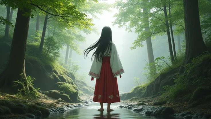 Shrine maiden、 back view、middle、Shrine maiden装束、nature