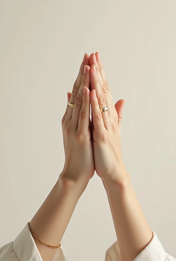 Female hands praying without wearing a ring