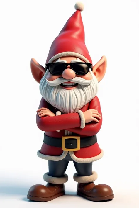  A jovial and friendly gnome rendered in 3D designed to create a cheerful and warm environment, suitable for ren .  The gnome is in the center of a pure white background ,  completely visible from head to toe . with a rockstar pose with arms crossed  . It ...