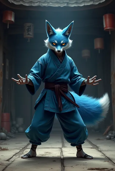 Blue fox female jiu-jitsu fighter with a white face