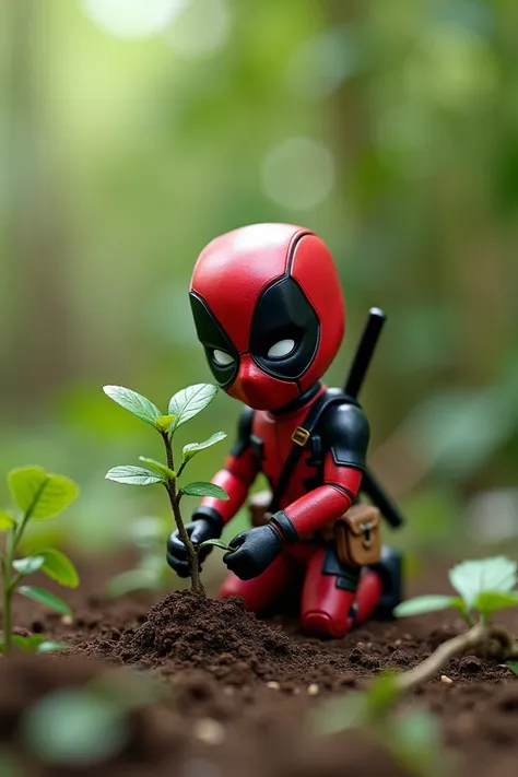 Mini Deadpool planting trees in the Pantanal 