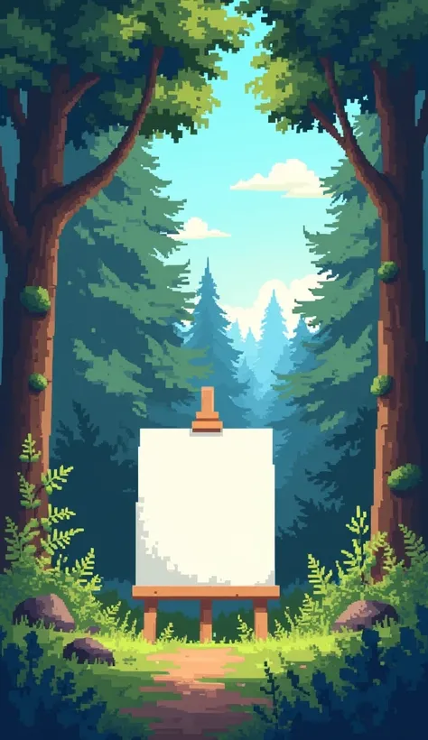 Straight blank canvas in a forest,  Pixel art 